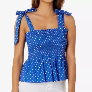 Lilly Pulitzer Rivera Smocked Peplum Tank Top in Borealis Blue Size XS